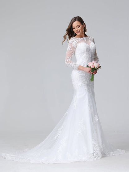 Trumpet/Mermaid Long Sleeves Lace Wedding Dresses with Appliques