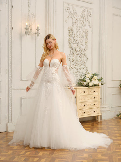 A-Line/Princess Sweetheart Long Wedding Dresses with Appliques