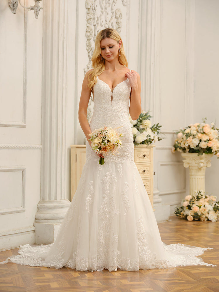 Trumpet Mermaid Spaghetti Straps Sleeveless Long Wedding Dresses