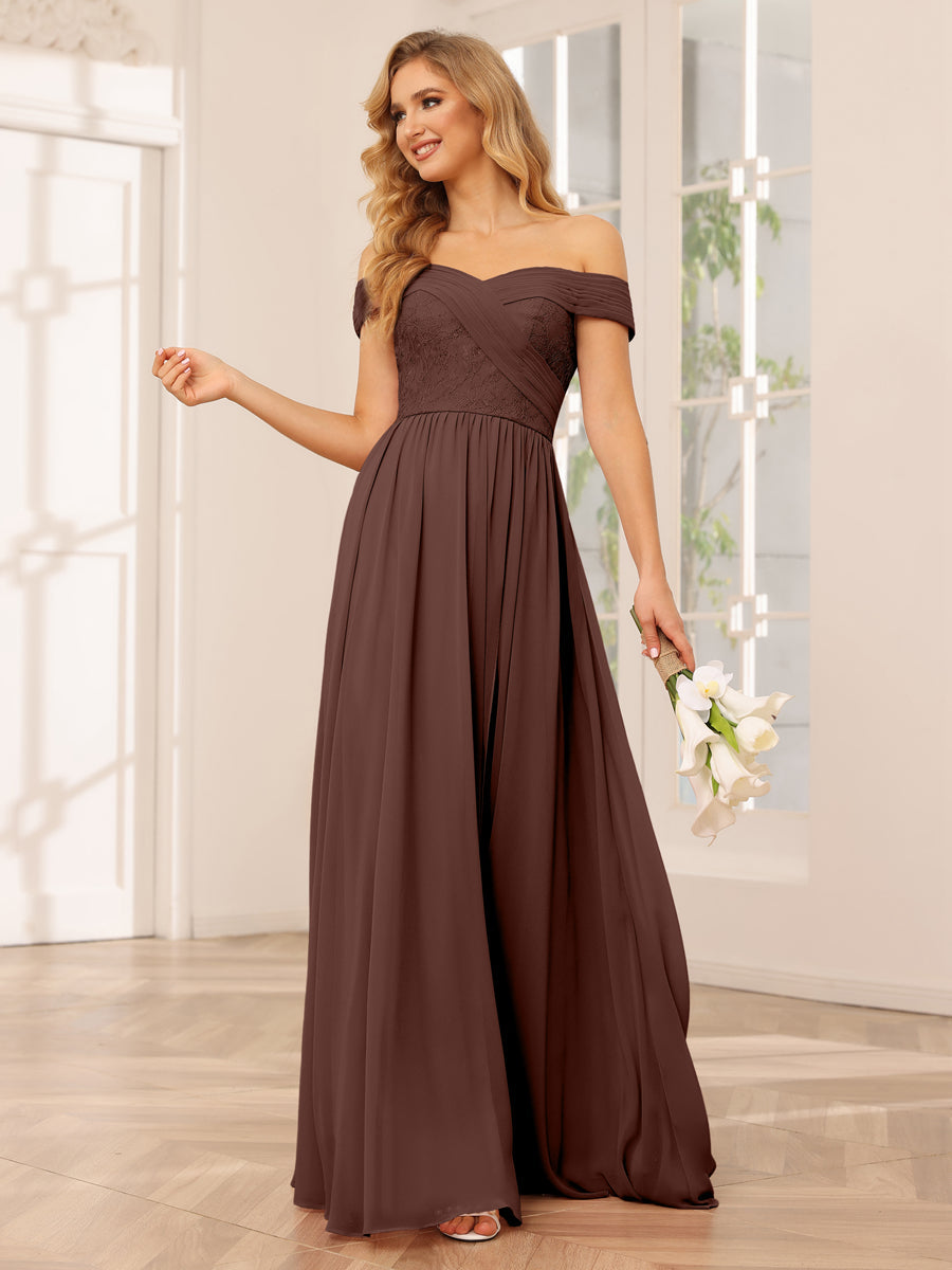 A-Line/Princess Off-the-Shoulder Long Bridesmaid Dresses with Applique