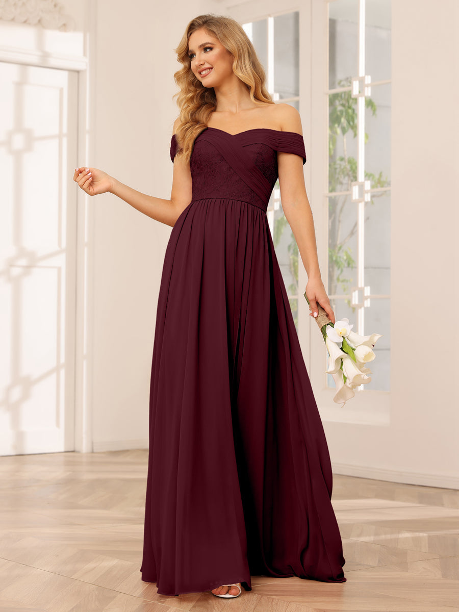 A-Line/Princess Off-the-Shoulder Long Bridesmaid Dresses with Applique