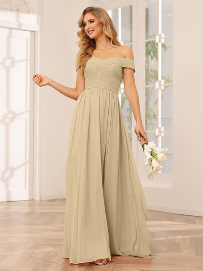 A-Line/Princess Off-the-Shoulder Long Bridesmaid Dresses with Applique