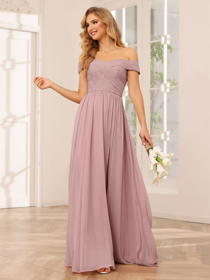 A-Line/Princess Off-the-Shoulder Long Bridesmaid Dresses with Applique