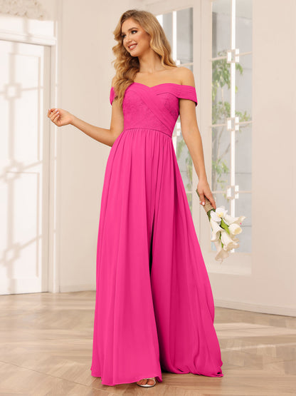 A-Line/Princess Off-the-Shoulder Long Bridesmaid Dresses with Applique