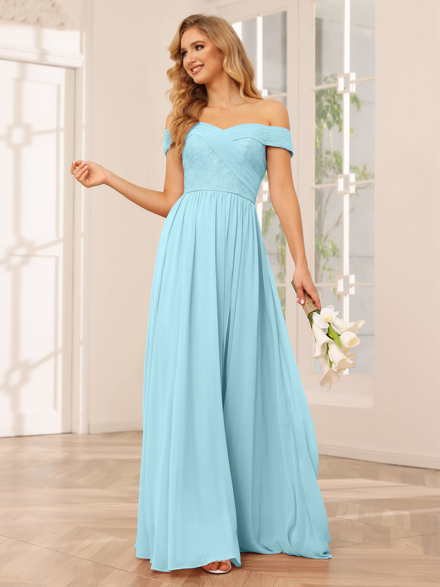 A-Line/Princess Off-the-Shoulder Long Bridesmaid Dresses with Applique