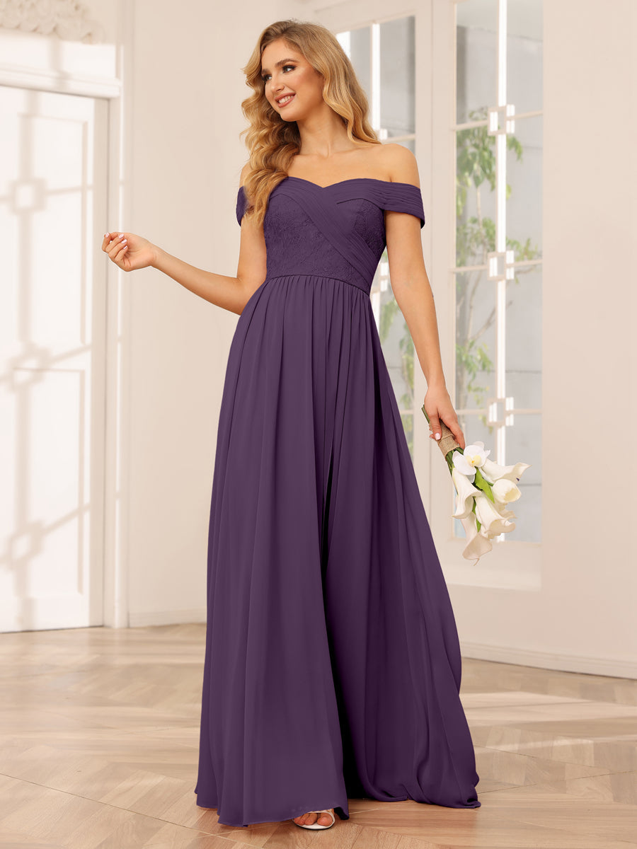 A-Line/Princess Off-the-Shoulder Long Bridesmaid Dresses with Applique