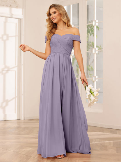 A-Line/Princess Off-the-Shoulder Long Bridesmaid Dresses with Applique