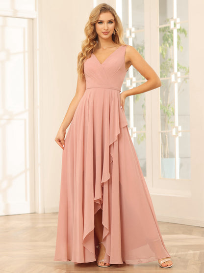 A-Line/Princess V-Neck Asymmetrical Bridesmaid Dresses with Ruffles