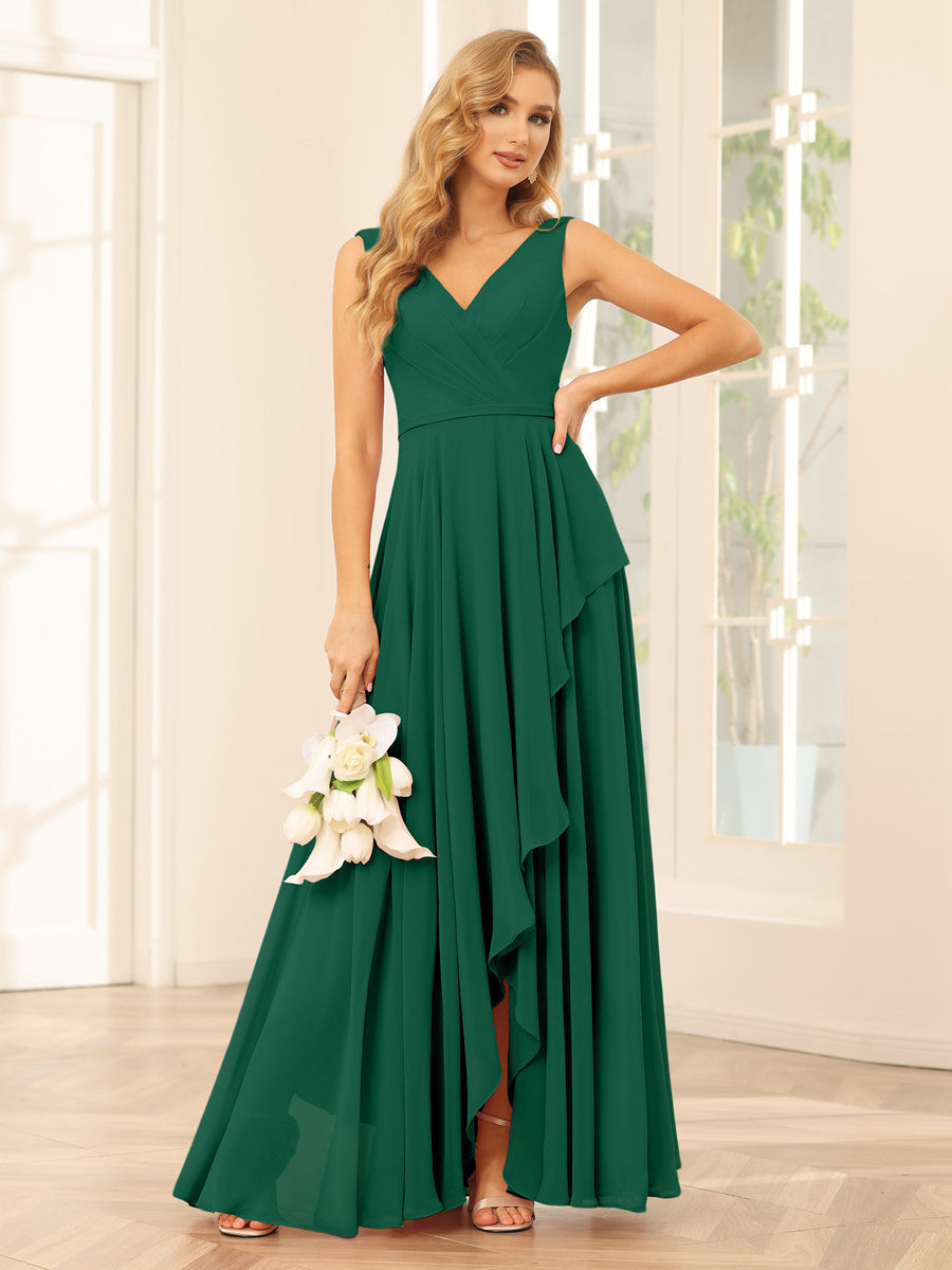 A-Line/Princess V-Neck Asymmetrical Bridesmaid Dresses with Ruffles