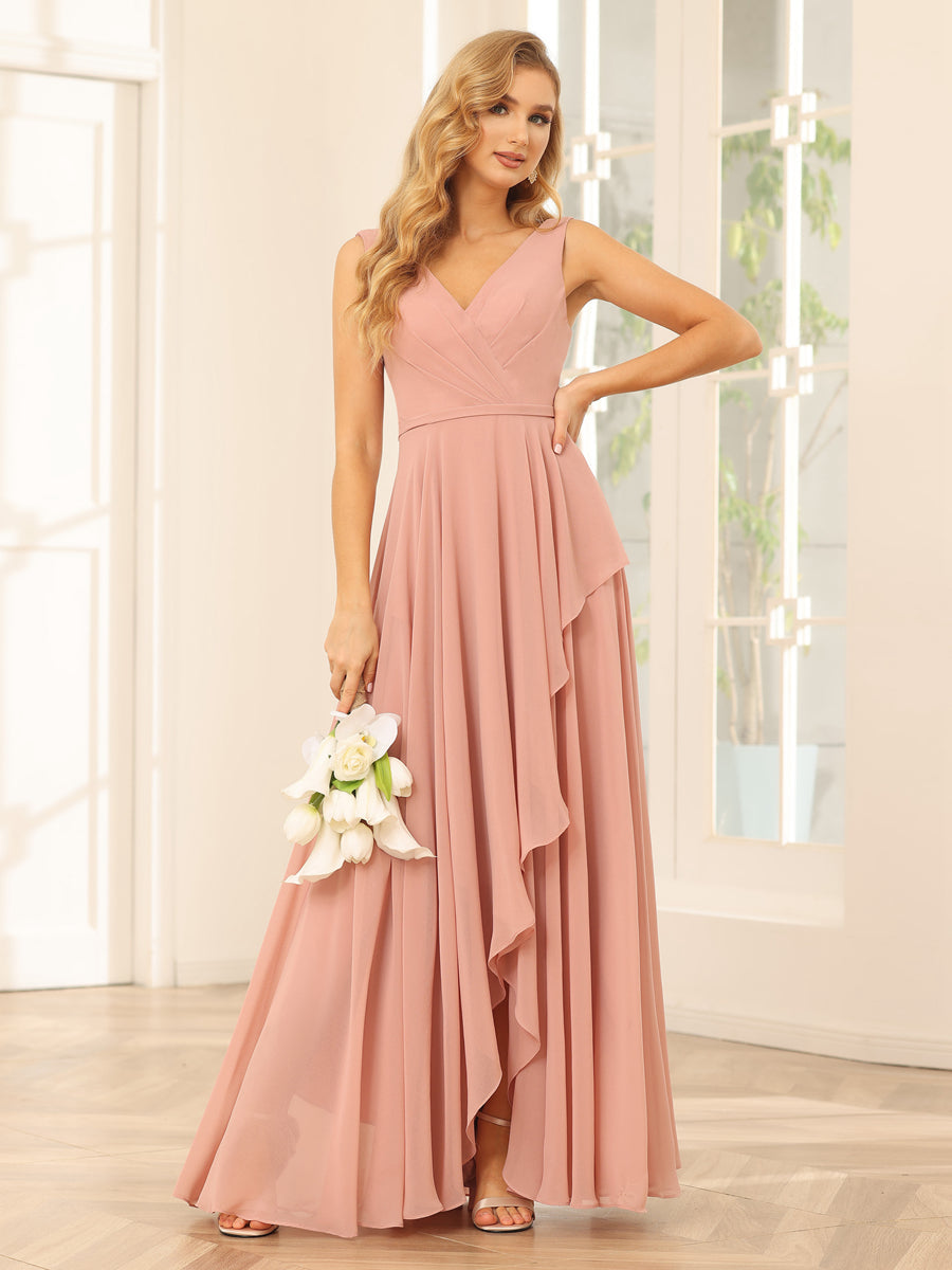 A-Line/Princess V-Neck Asymmetrical Bridesmaid Dresses with Ruffles