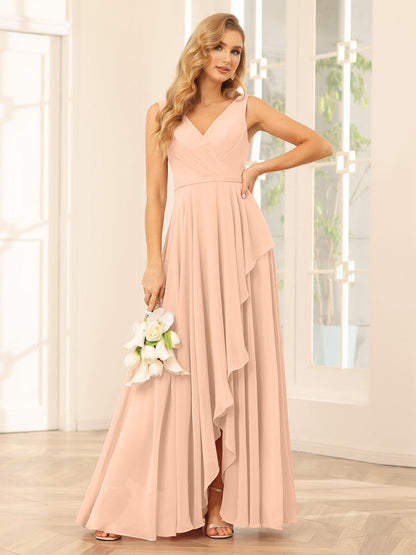 A-Line/Princess V-Neck Asymmetrical Bridesmaid Dresses with Ruffles