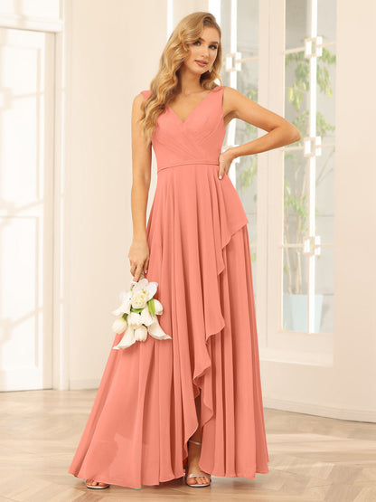 A-Line/Princess V-Neck Asymmetrical Bridesmaid Dresses with Ruffles