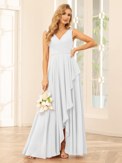 A-Line/Princess V-Neck Asymmetrical Bridesmaid Dresses with Ruffles