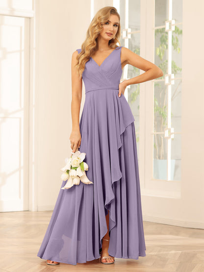 A-Line/Princess V-Neck Asymmetrical Bridesmaid Dresses with Ruffles