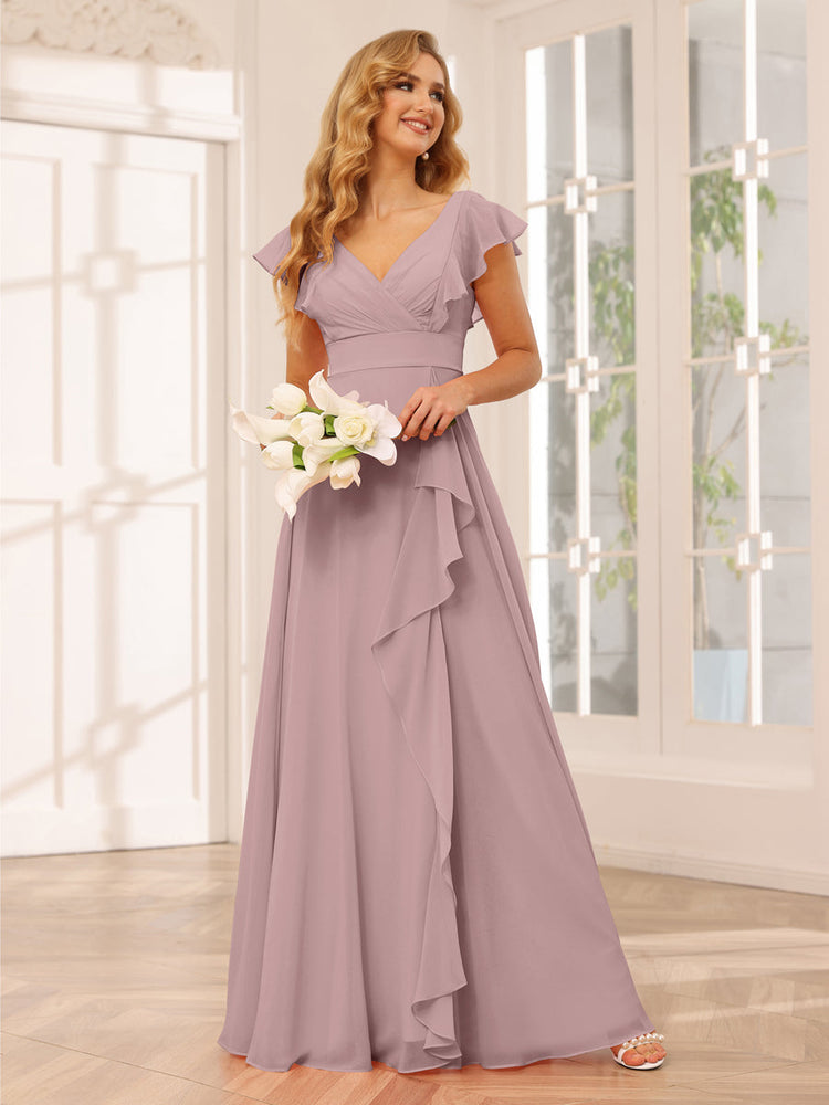 Lisa Long Satin Bridesmaid Dress in Desert Rose | Birdy Grey