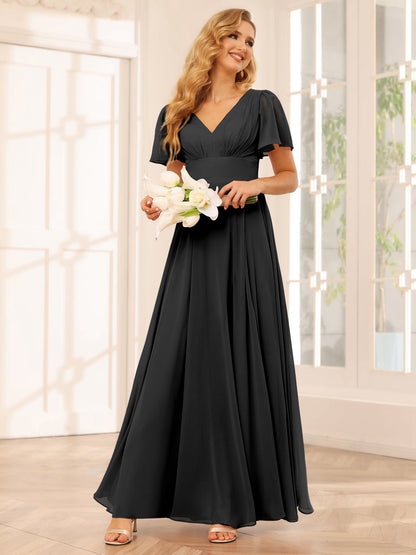 A-Line/Princess V-Neck Long Bridesmaid Dresses with Split Side