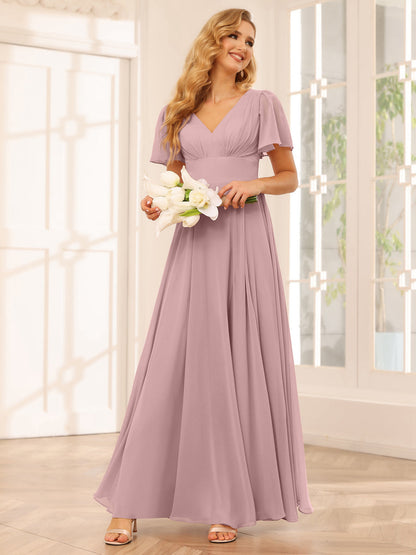 A-Line/Princess V-Neck Long Bridesmaid Dresses with Split Side