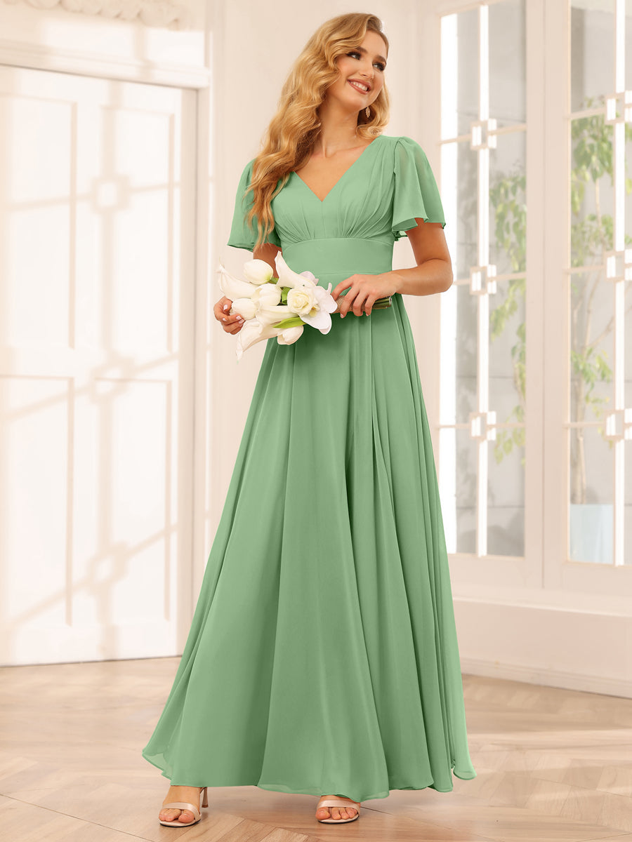 A-Line/Princess V-Neck Long Bridesmaid Dresses with Split Side