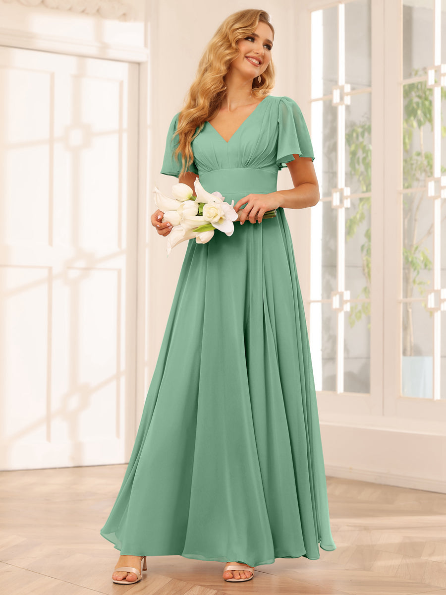 A-Line/Princess V-Neck Long Bridesmaid Dresses with Split Side