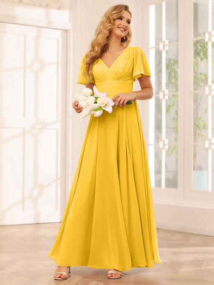 A-Line/Princess V-Neck Long Bridesmaid Dresses with Split Side