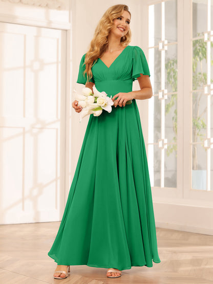 A-Line/Princess V-Neck Long Bridesmaid Dresses with Split Side