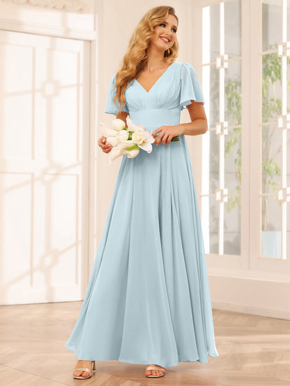 A-Line/Princess V-Neck Long Bridesmaid Dresses with Split Side