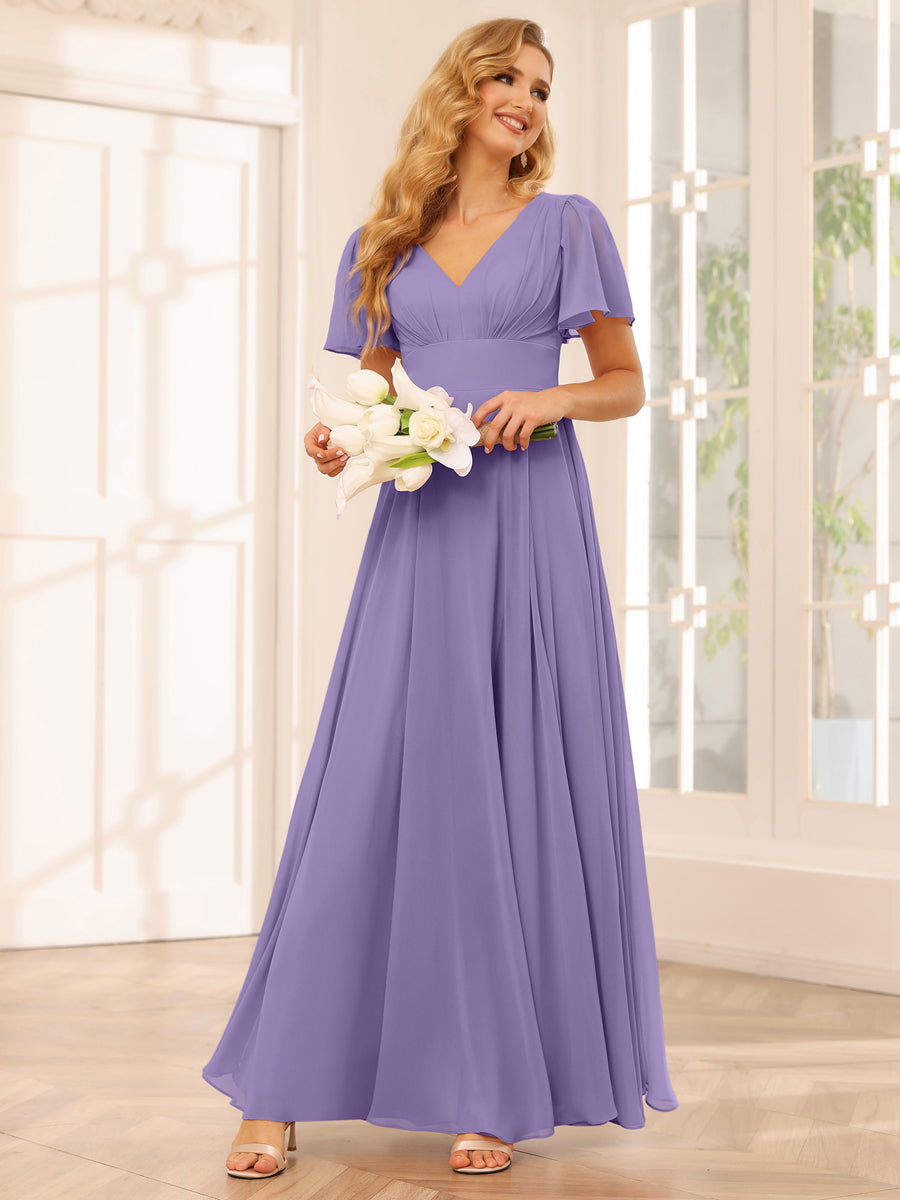 A-Line/Princess V-Neck Long Bridesmaid Dresses with Split Side