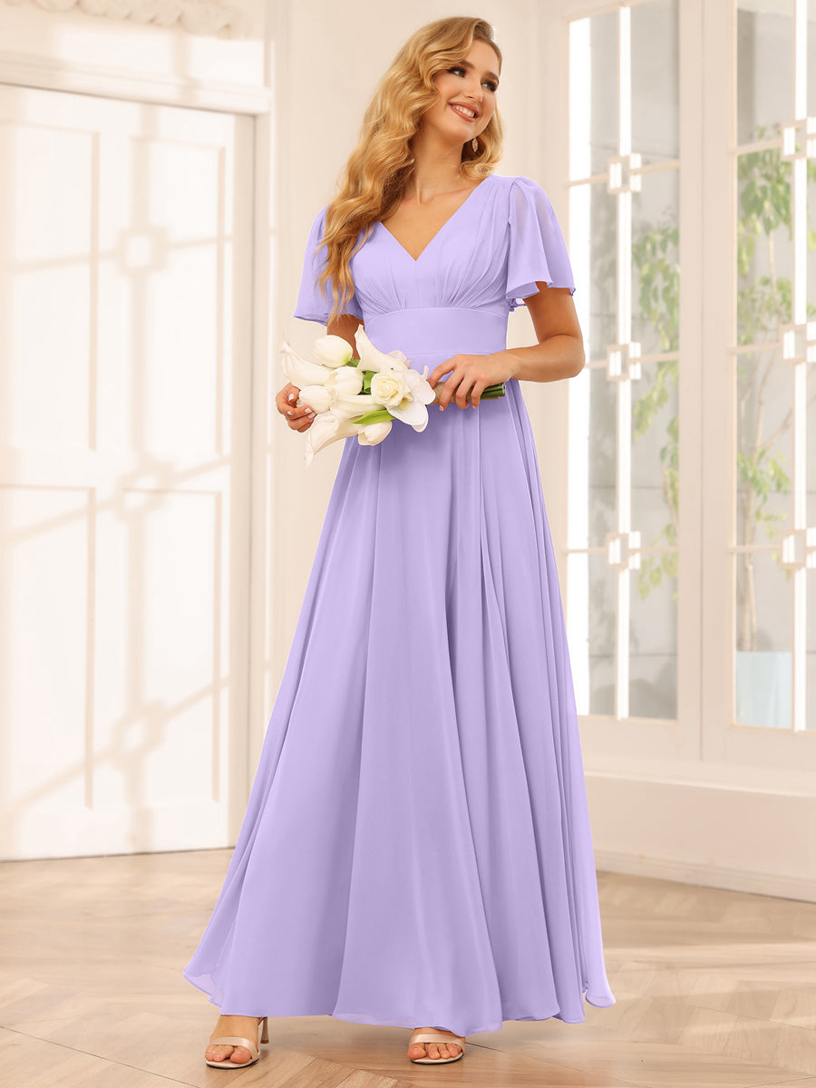 A-Line/Princess V-Neck Long Bridesmaid Dresses with Split Side