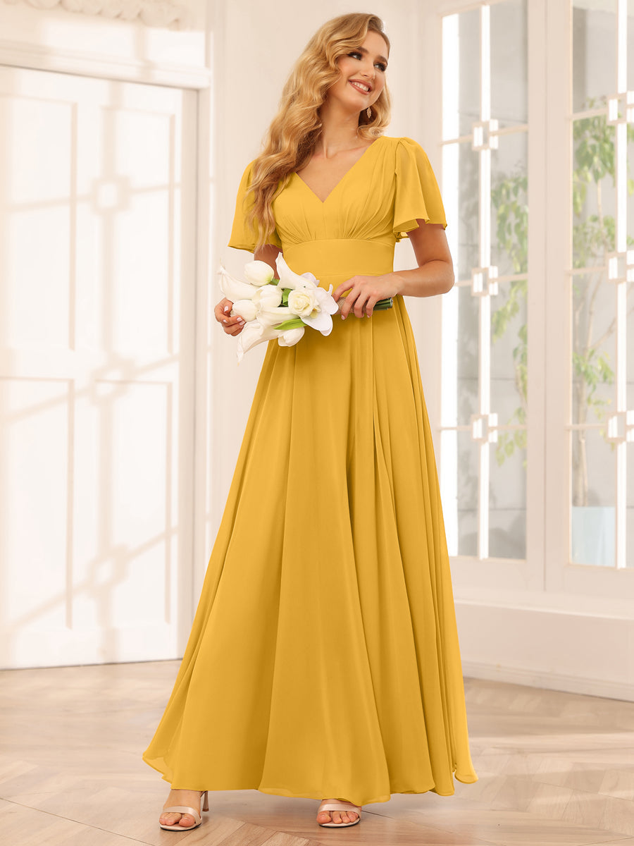 A-Line/Princess V-Neck Long Bridesmaid Dresses with Split Side