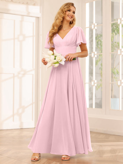 A-Line/Princess V-Neck Long Bridesmaid Dresses with Split Side