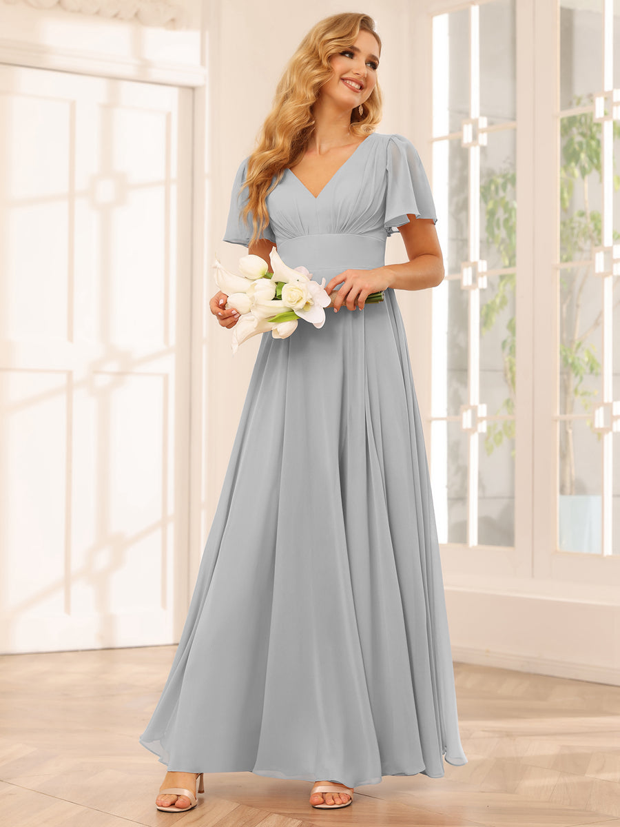 A-Line/Princess V-Neck Long Bridesmaid Dresses with Split Side