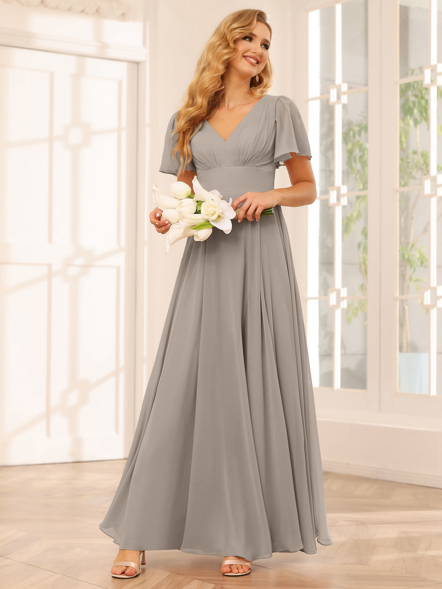 A-Line/Princess V-Neck Long Bridesmaid Dresses with Split Side