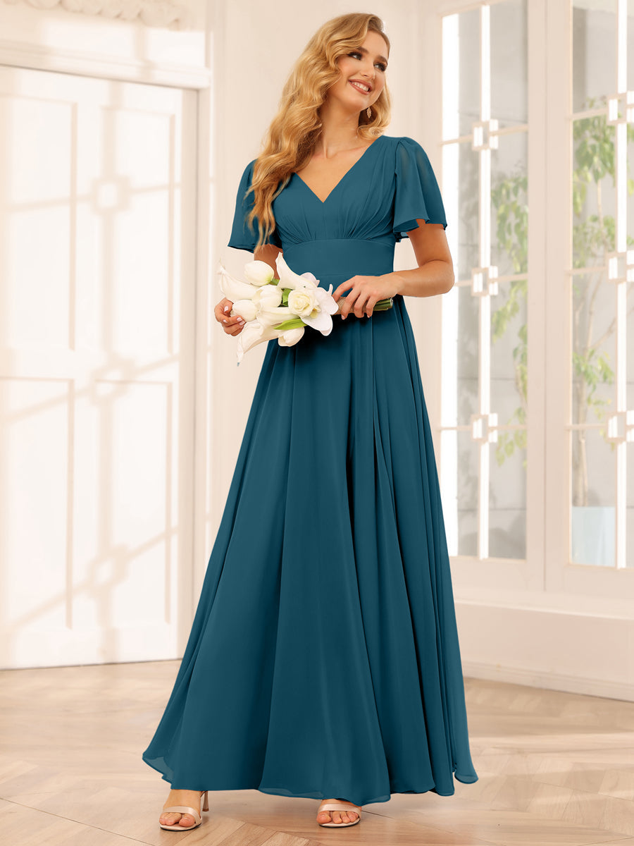 A-Line/Princess V-Neck Long Bridesmaid Dresses with Split Side