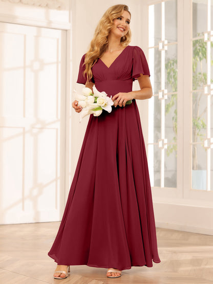 A-Line/Princess V-Neck Long Bridesmaid Dresses with Split Side