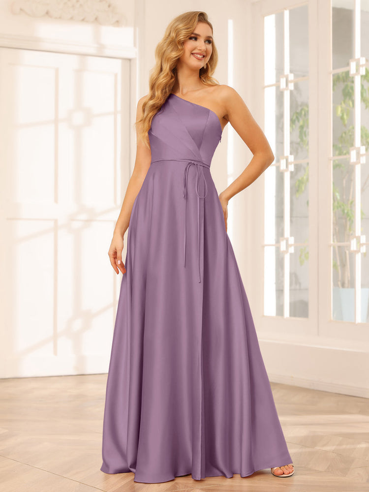 A Line Princess One Shoulder Long Bridesmaid Dresses with Split