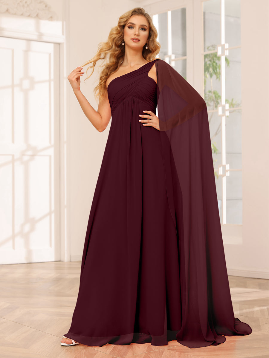 A-Line/Princess One-Shoulder Long Bridesmaid Dresses with Ruched