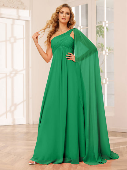 A-Line/Princess One-Shoulder Long Bridesmaid Dresses with Ruched