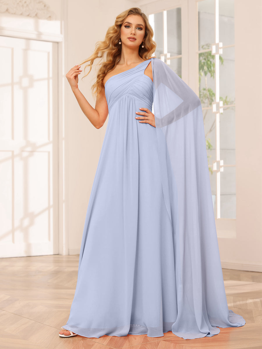 A-Line/Princess One-Shoulder Long Bridesmaid Dresses with Ruched