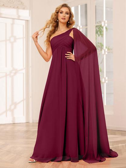 A-Line/Princess One-Shoulder Long Bridesmaid Dresses with Ruched