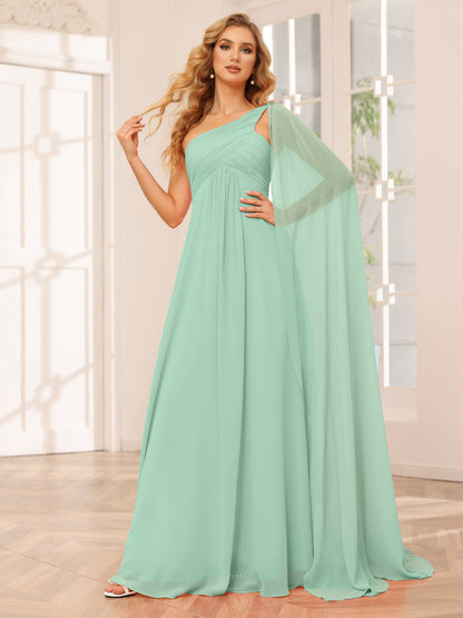 A-Line/Princess One-Shoulder Long Bridesmaid Dresses with Ruched