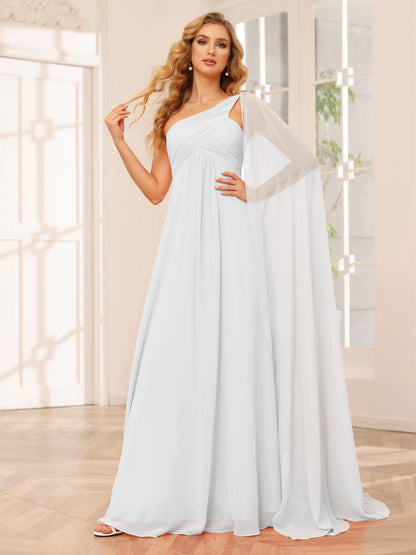 A-Line/Princess One-Shoulder Long Bridesmaid Dresses with Ruched