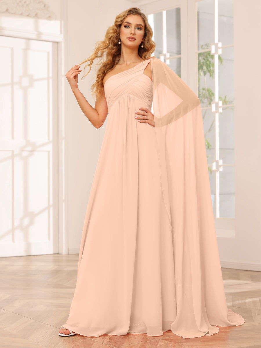 A-Line/Princess One-Shoulder Long Bridesmaid Dresses with Ruched