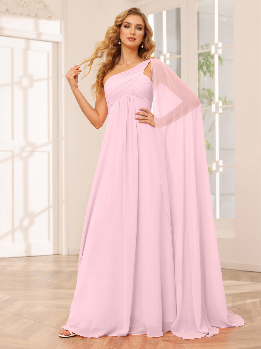 A-Line/Princess One-Shoulder Long Bridesmaid Dresses with Ruched