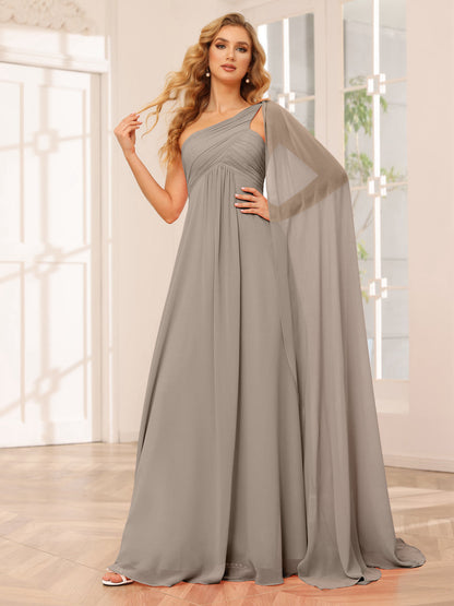 A-Line/Princess One-Shoulder Long Bridesmaid Dresses with Ruched