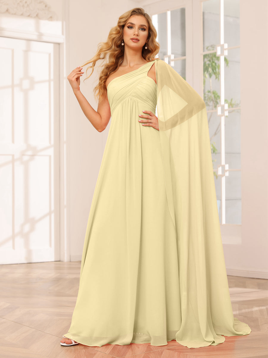 A-Line/Princess One-Shoulder Long Bridesmaid Dresses with Ruched