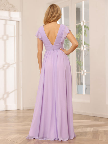 A-Line/Princess V-Neck Long Bridesmaid Dresses with Split Side