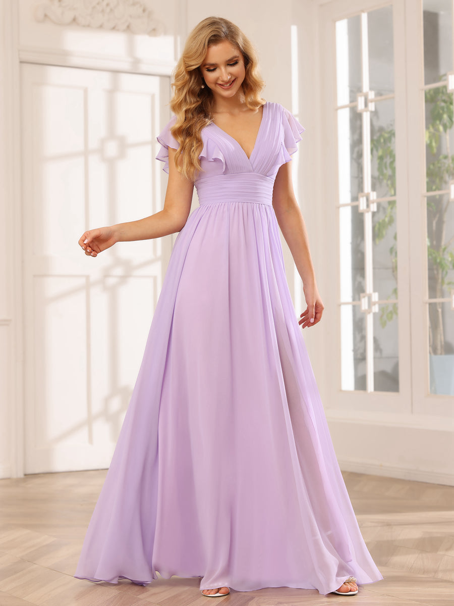 A-Line/Princess V-Neck Long Bridesmaid Dresses with Split Side