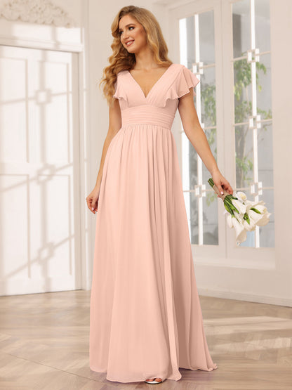 A-Line/Princess V-Neck Long Bridesmaid Dresses with Split Side