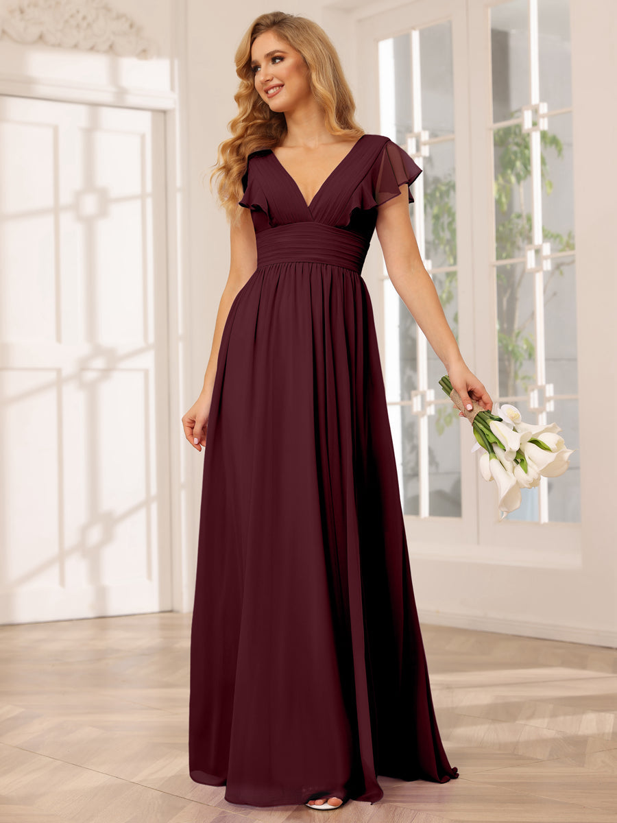 A-Line/Princess V-Neck Long Bridesmaid Dresses with Split Side