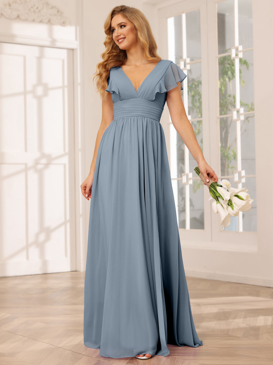 A-Line/Princess V-Neck Long Bridesmaid Dresses with Split Side